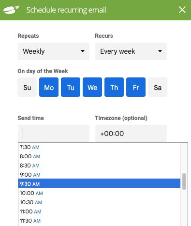recurring emails timezone and time to send