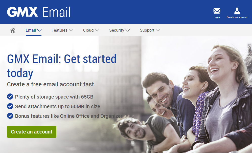 GMX Mail homepage