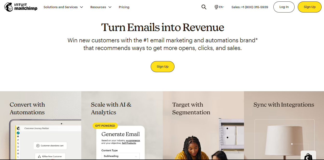 MailChimp homepage